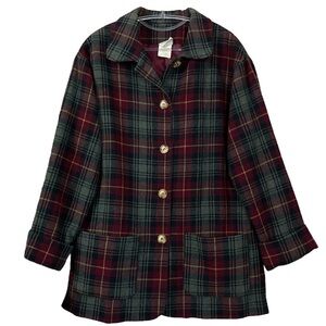 Vtg Jaclyn Smith Wool Blend Plaid Buttoned Jacket Maroon Red Gray Size 12